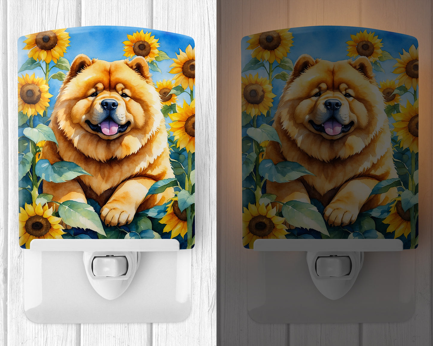 Chow Chow in Sunflowers Ceramic Night Light