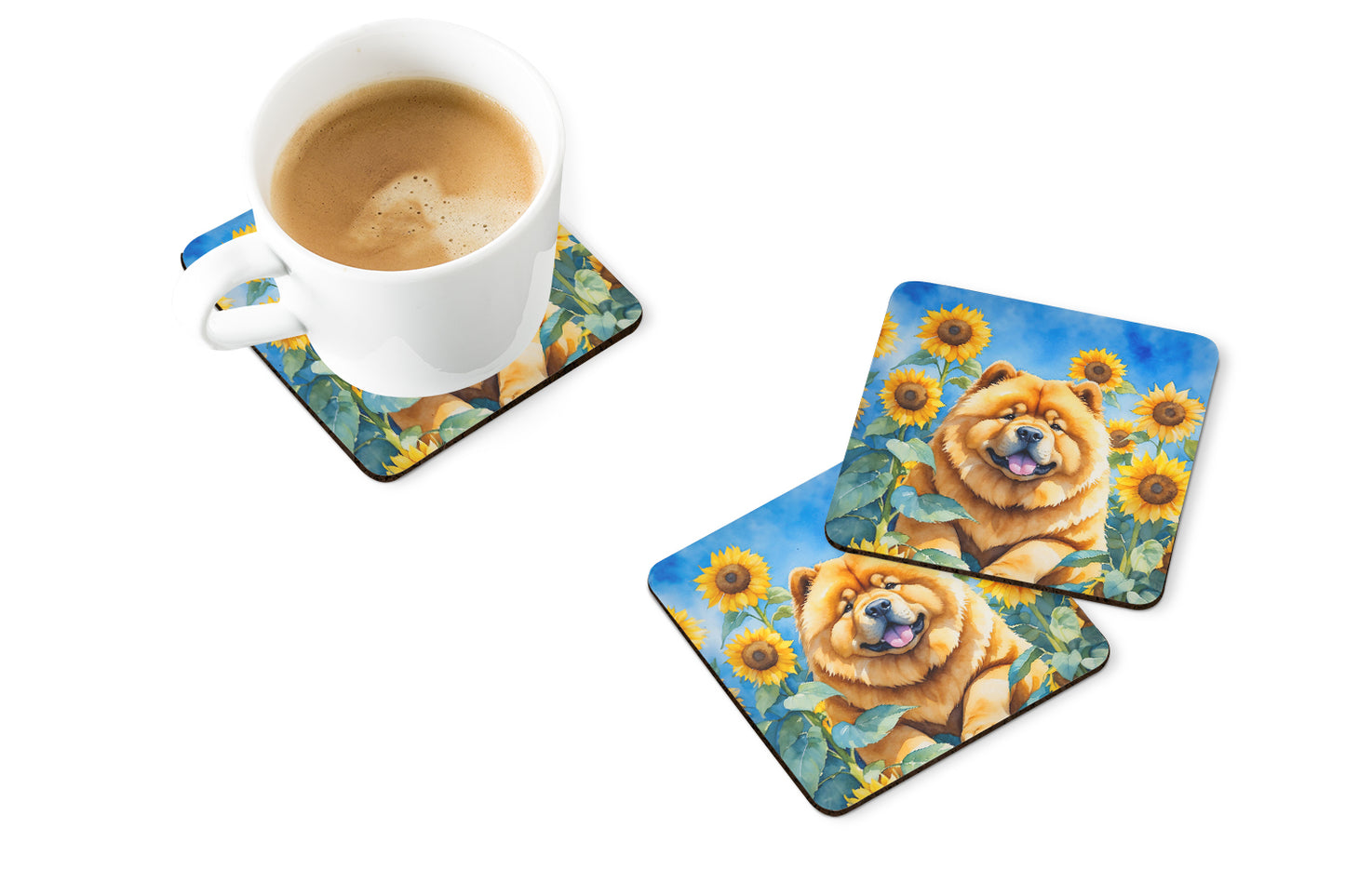 Chow Chow in Sunflowers Foam Coasters