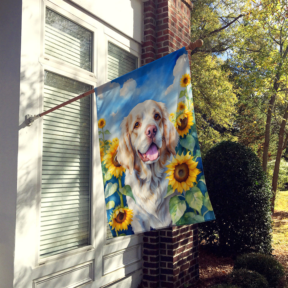 Clumber Spaniel in Sunflowers House Flag