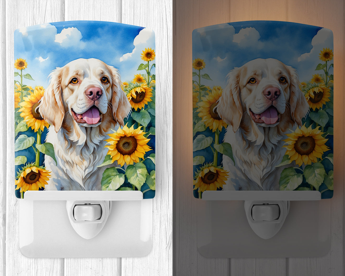 Clumber Spaniel in Sunflowers Ceramic Night Light