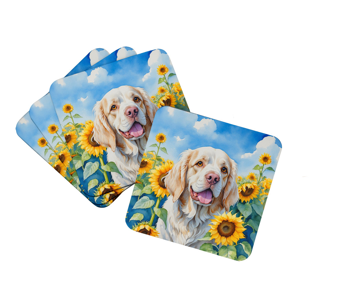 Buy this Clumber Spaniel in Sunflowers Foam Coasters