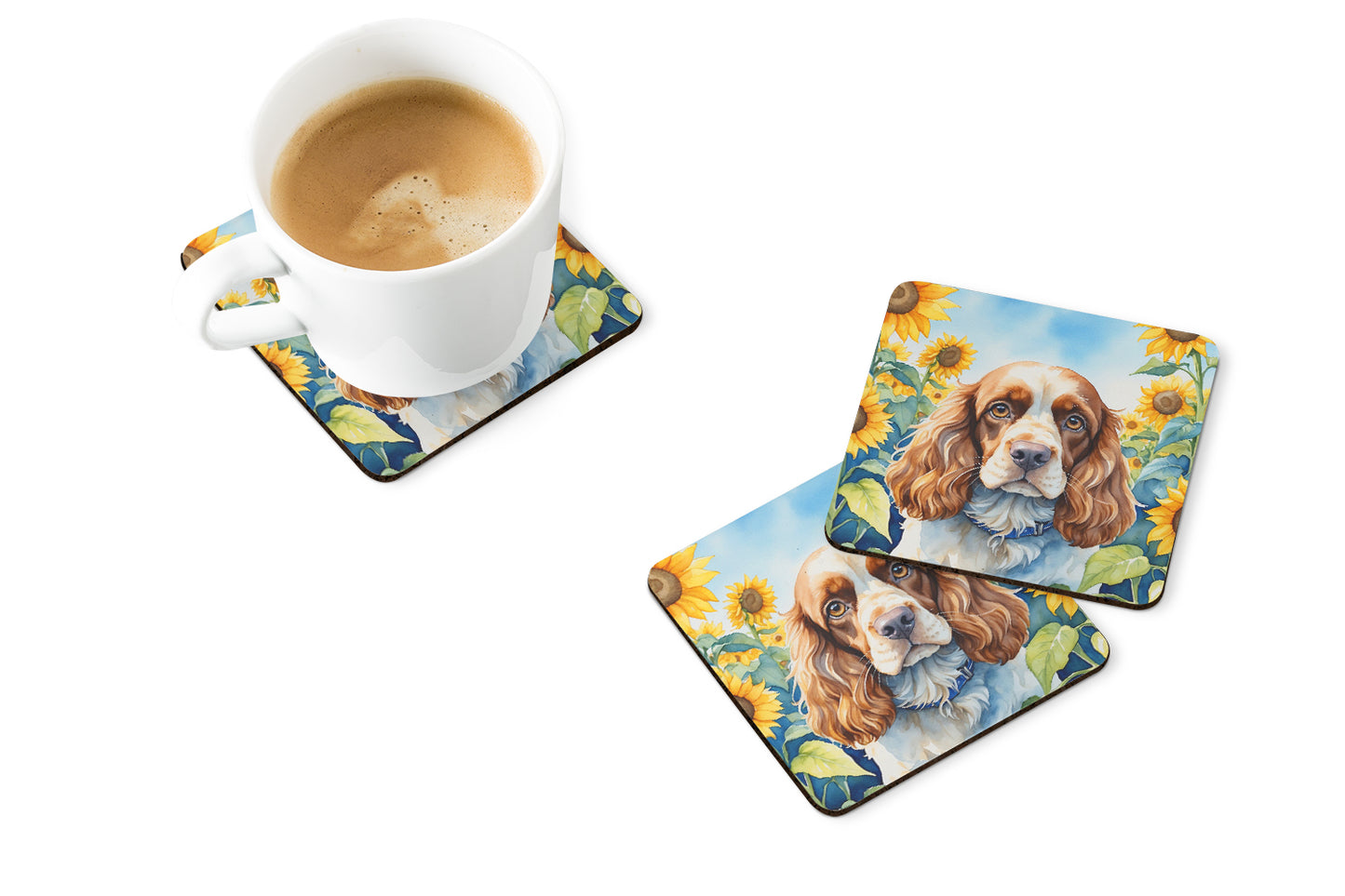 Cocker Spaniel in Sunflowers Foam Coasters