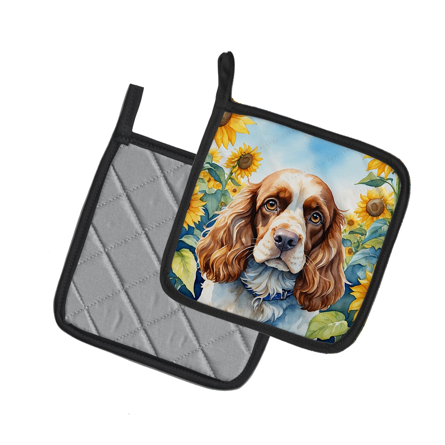 Cocker Spaniel in Sunflowers Pair of Pot Holders