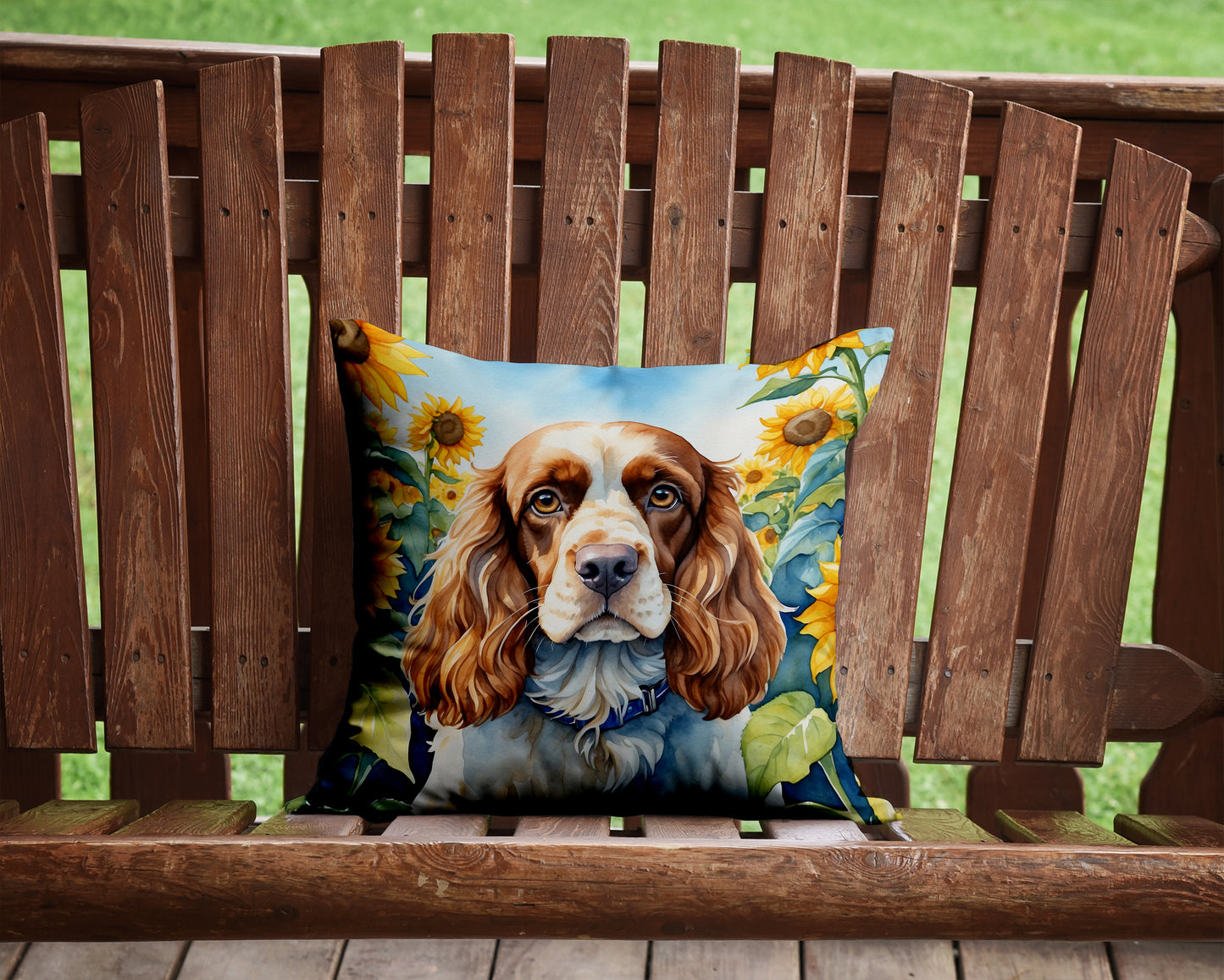 Cocker Spaniel in Sunflowers Throw Pillow