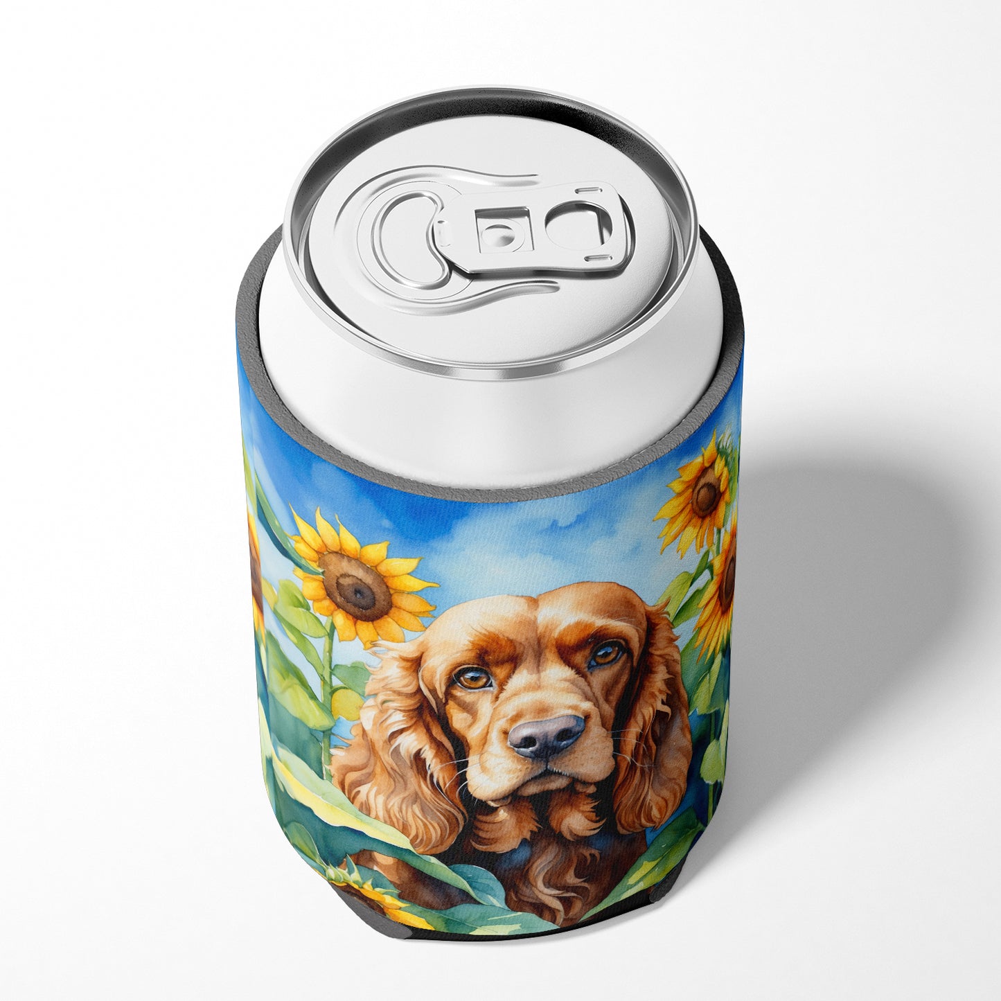 Cocker Spaniel in Sunflowers Can or Bottle Hugger