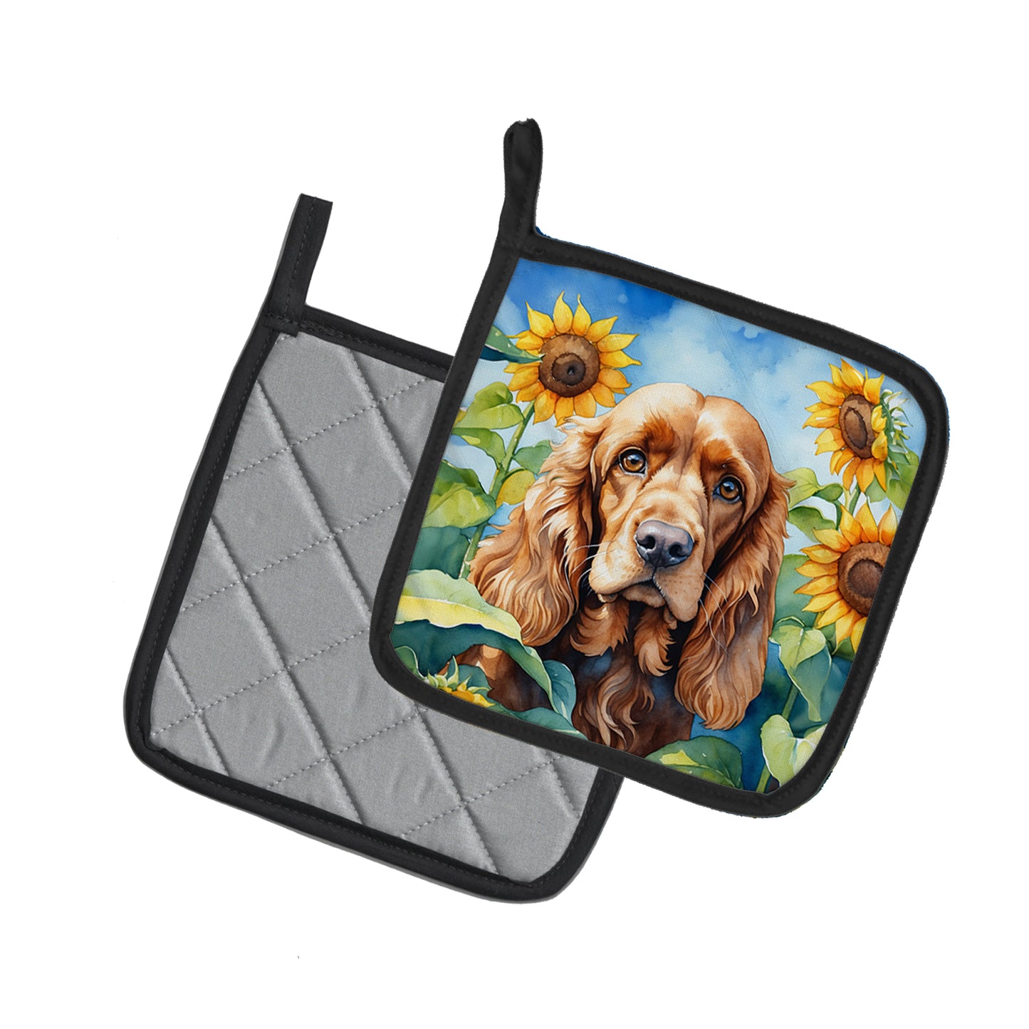 Cocker Spaniel in Sunflowers Pair of Pot Holders