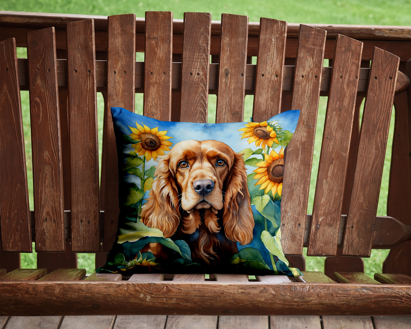 Cocker Spaniel in Sunflowers Throw Pillow