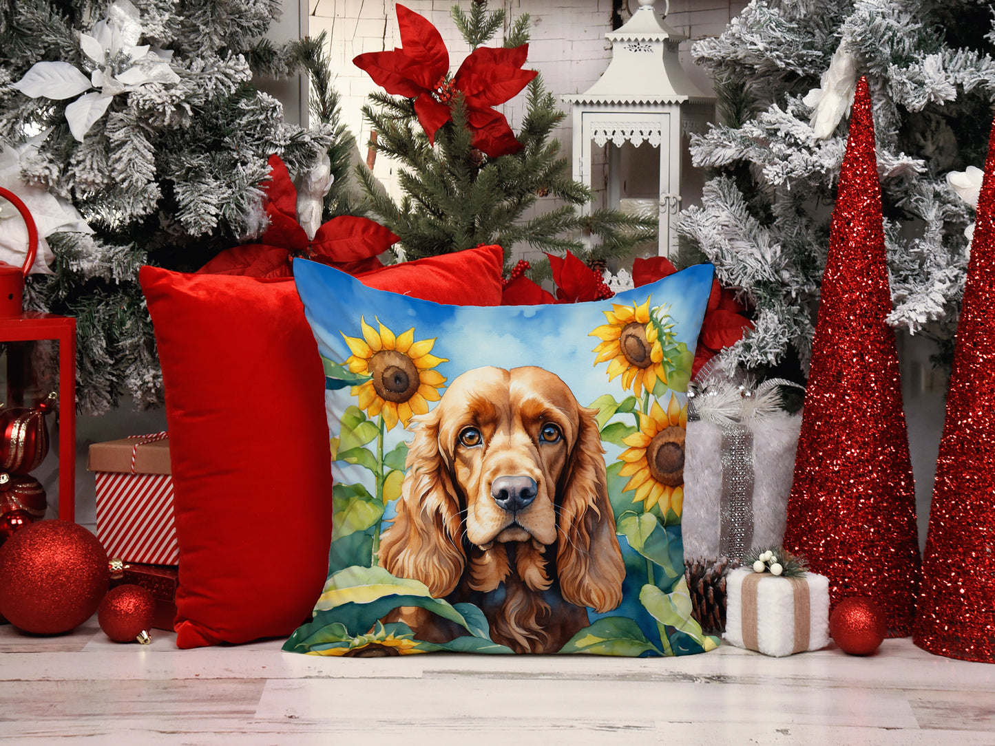 Cocker Spaniel in Sunflowers Throw Pillow