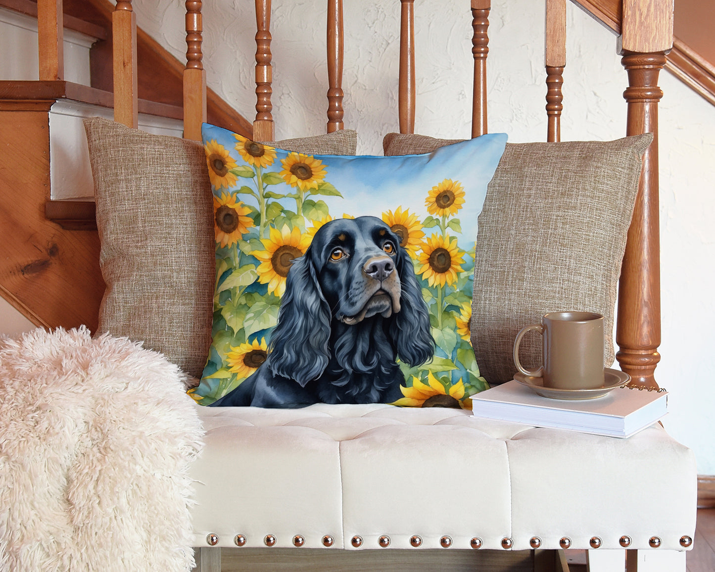 Cocker Spaniel in Sunflowers Throw Pillow