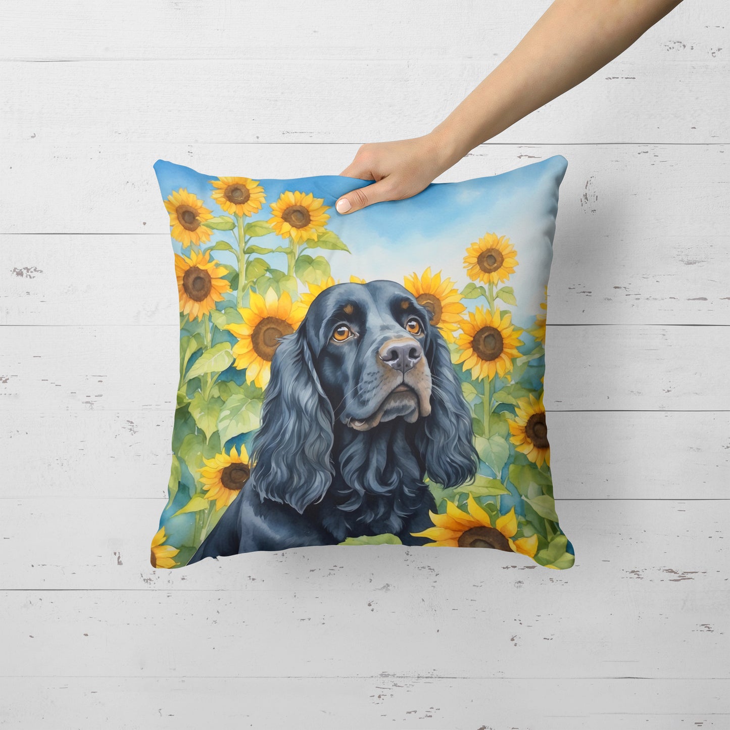 Cocker Spaniel in Sunflowers Throw Pillow