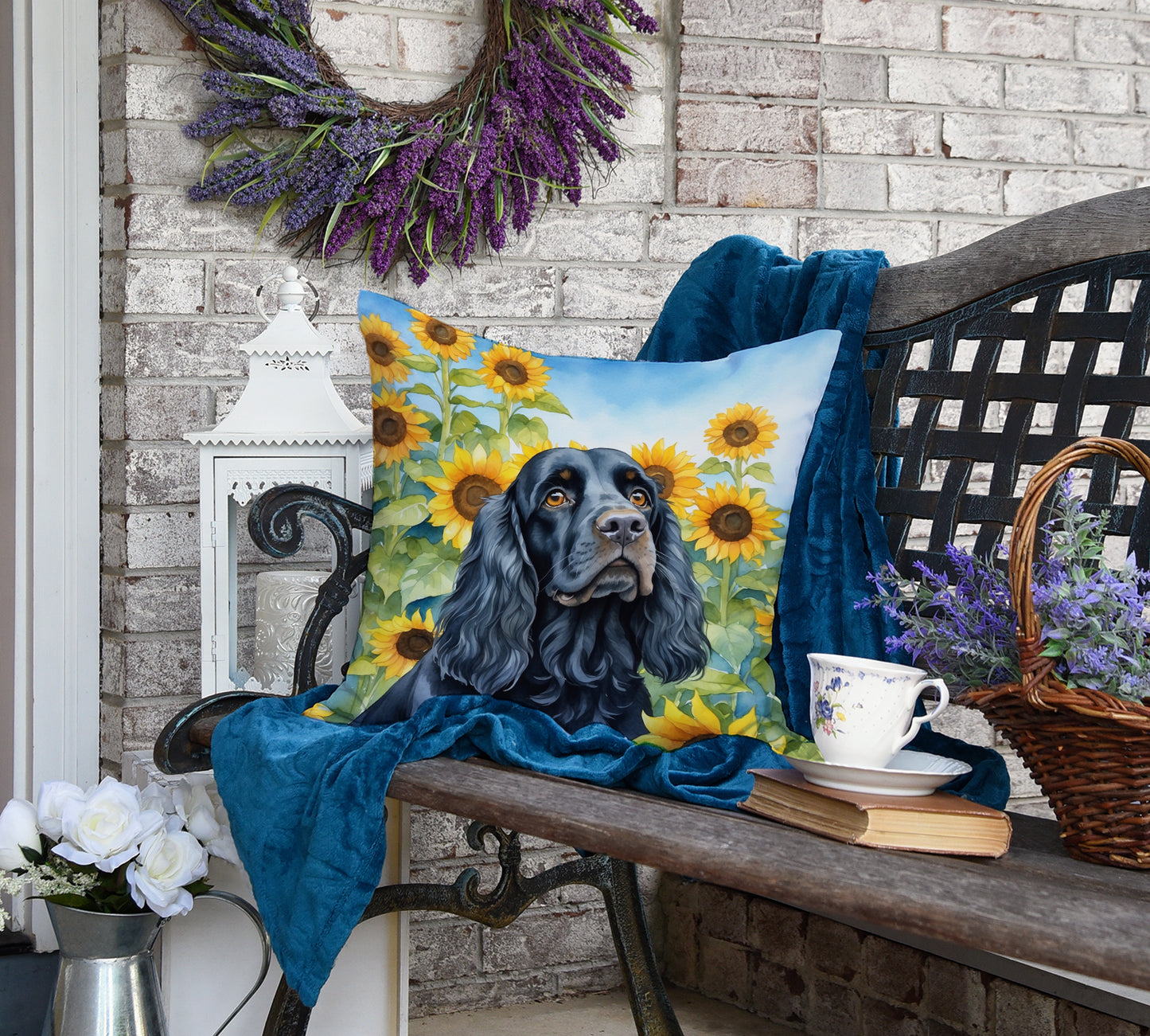 Cocker Spaniel in Sunflowers Throw Pillow