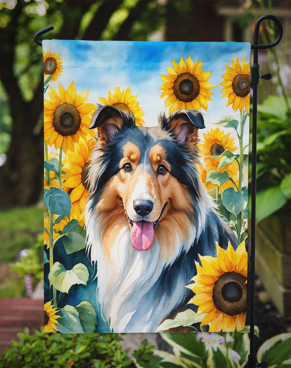 Collie in Sunflowers Garden Flag