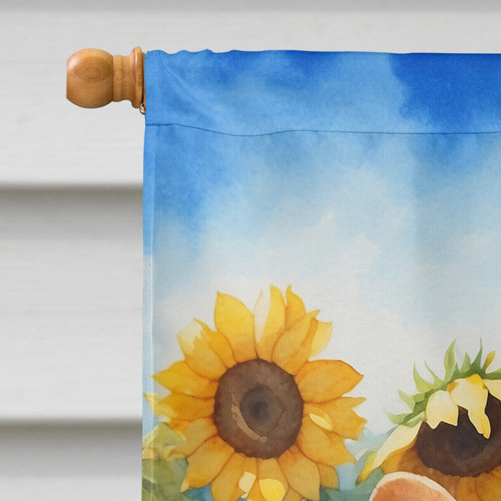 Corgi in Sunflowers House Flag