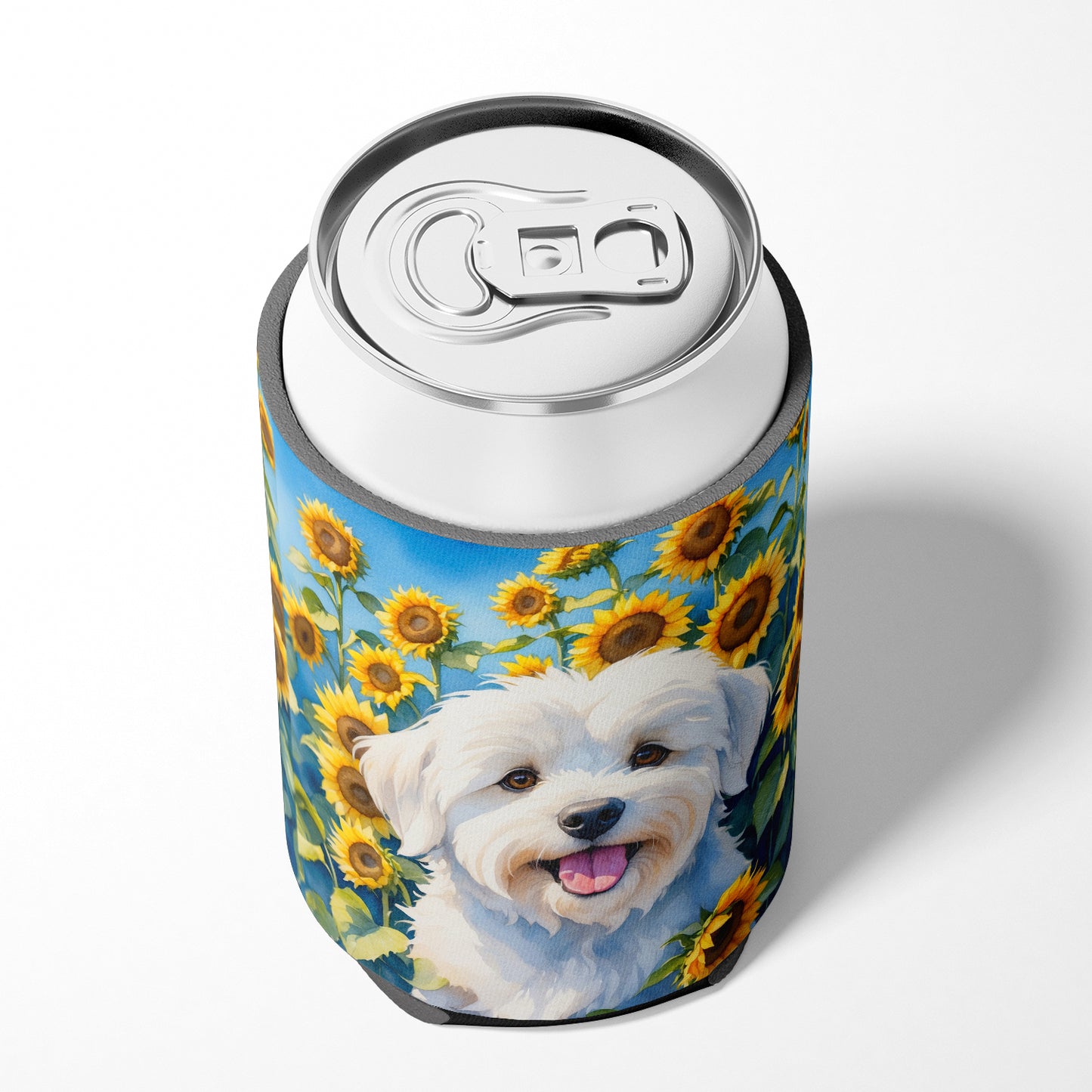 Coton de Tulear in Sunflowers Can or Bottle Hugger
