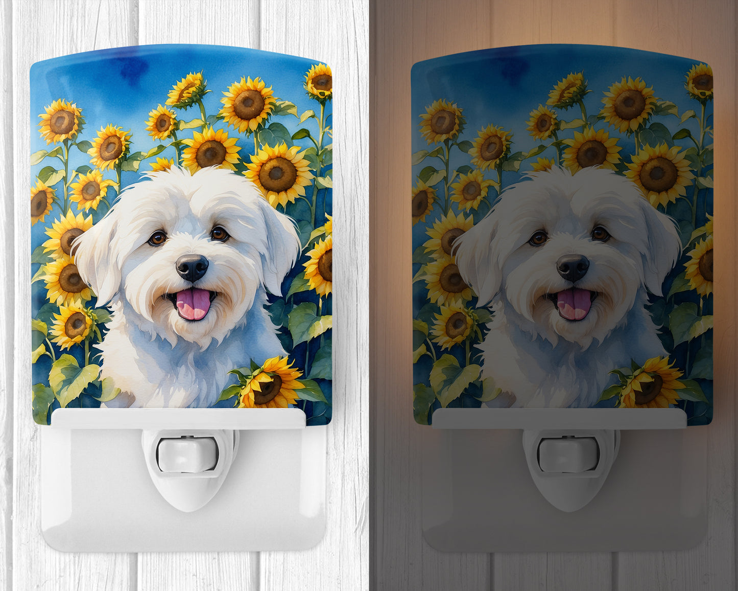 Coton de Tulear in Sunflowers Ceramic Night Light