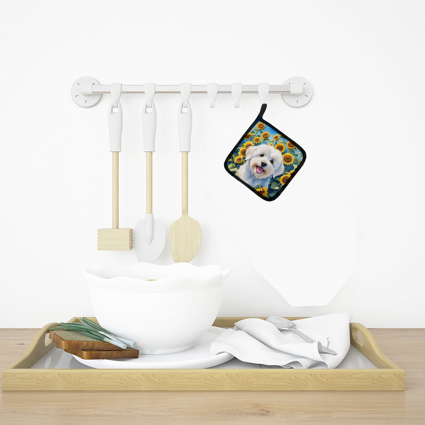 Coton de Tulear in Sunflowers Pair of Pot Holders