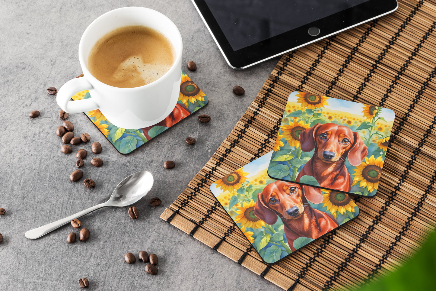 Dachshund in Sunflowers Foam Coasters