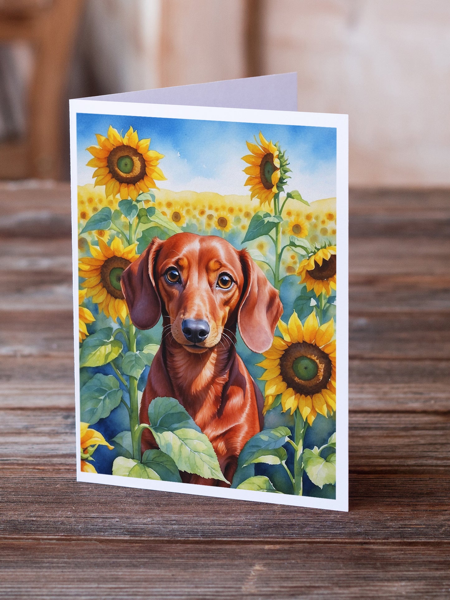 Dachshund in Sunflowers Greeting Cards Pack of 8