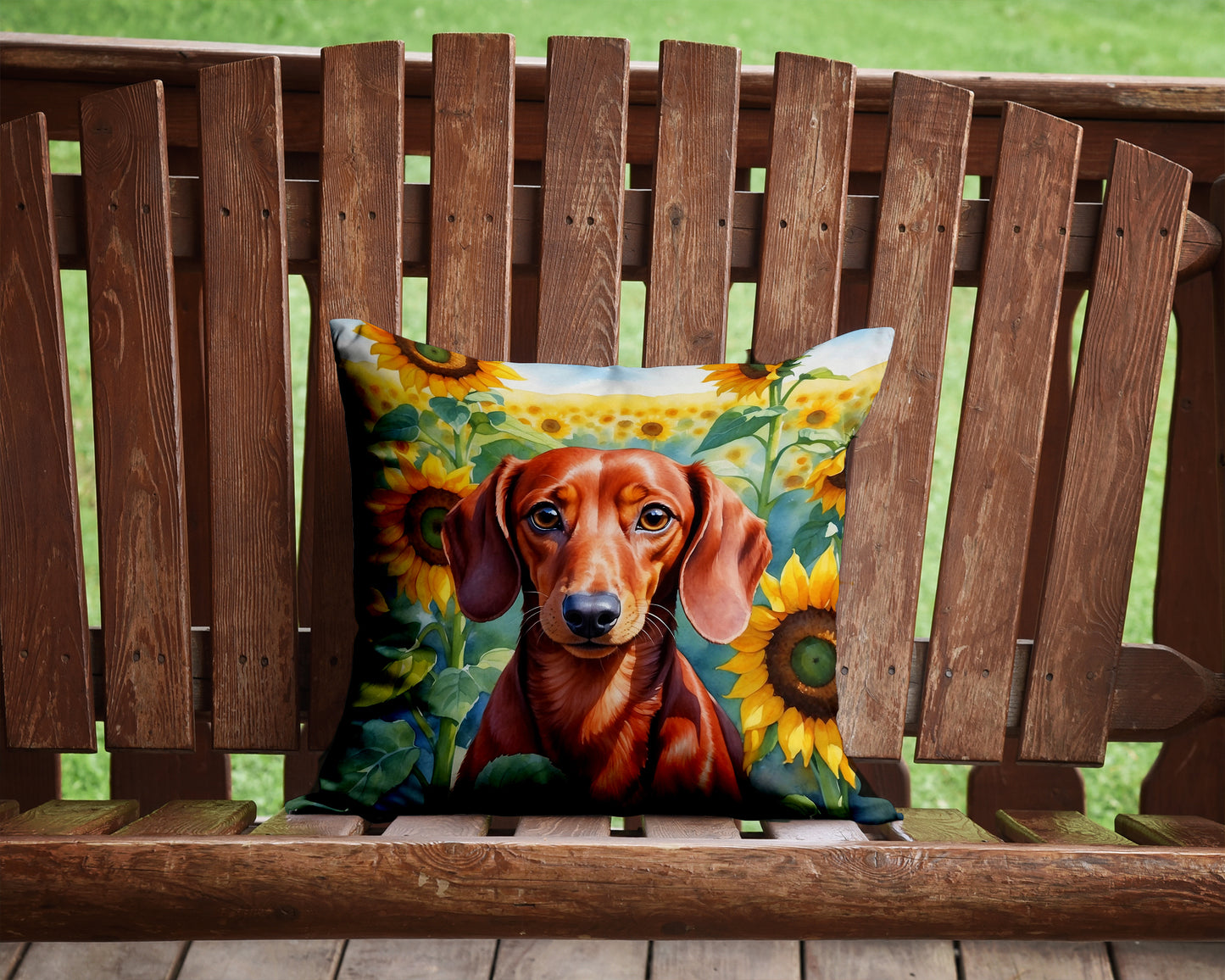 Dachshund in Sunflowers Throw Pillow