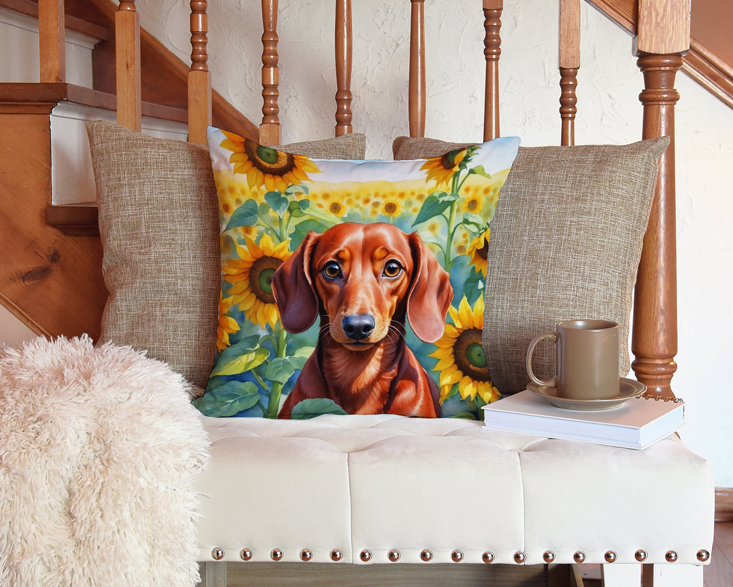 Dachshund in Sunflowers Throw Pillow