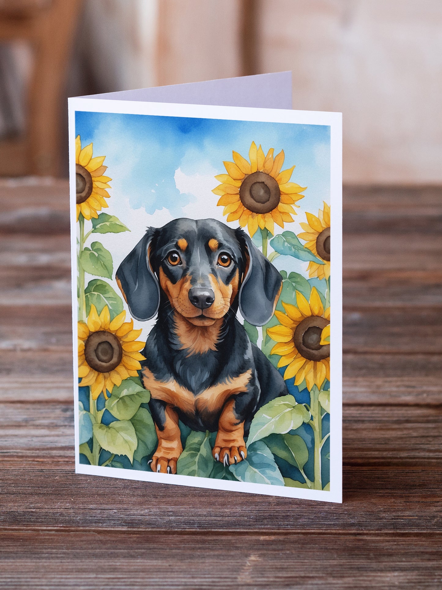 Dachshund in Sunflowers Greeting Cards Pack of 8