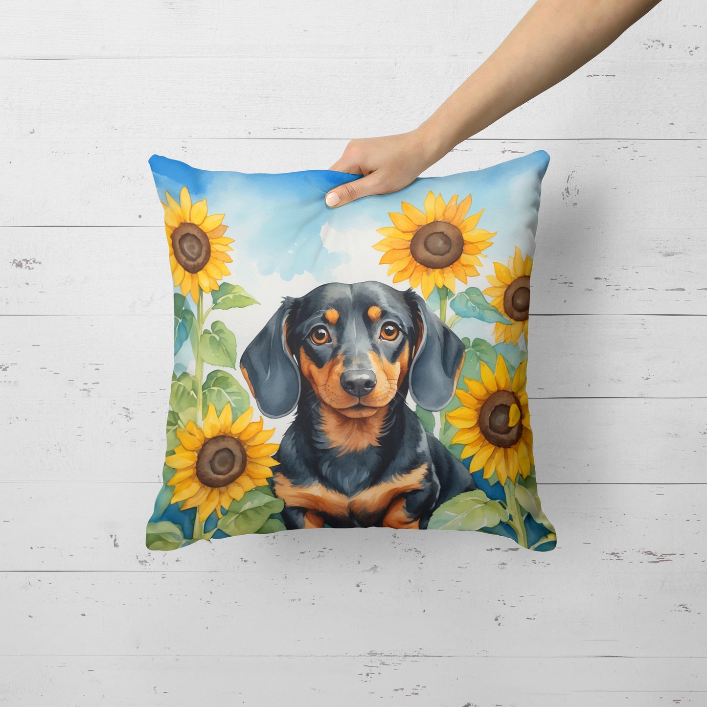 Dachshund in Sunflowers Throw Pillow