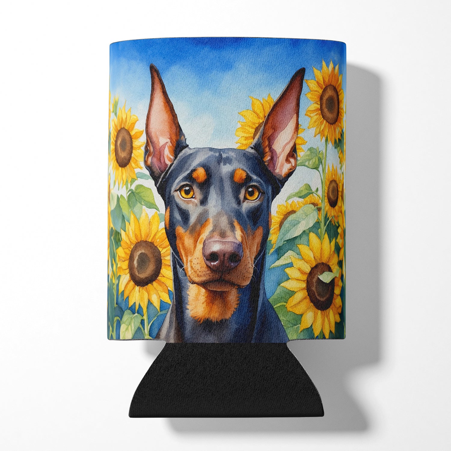 Buy this Doberman Pinscher in Sunflowers Can or Bottle Hugger