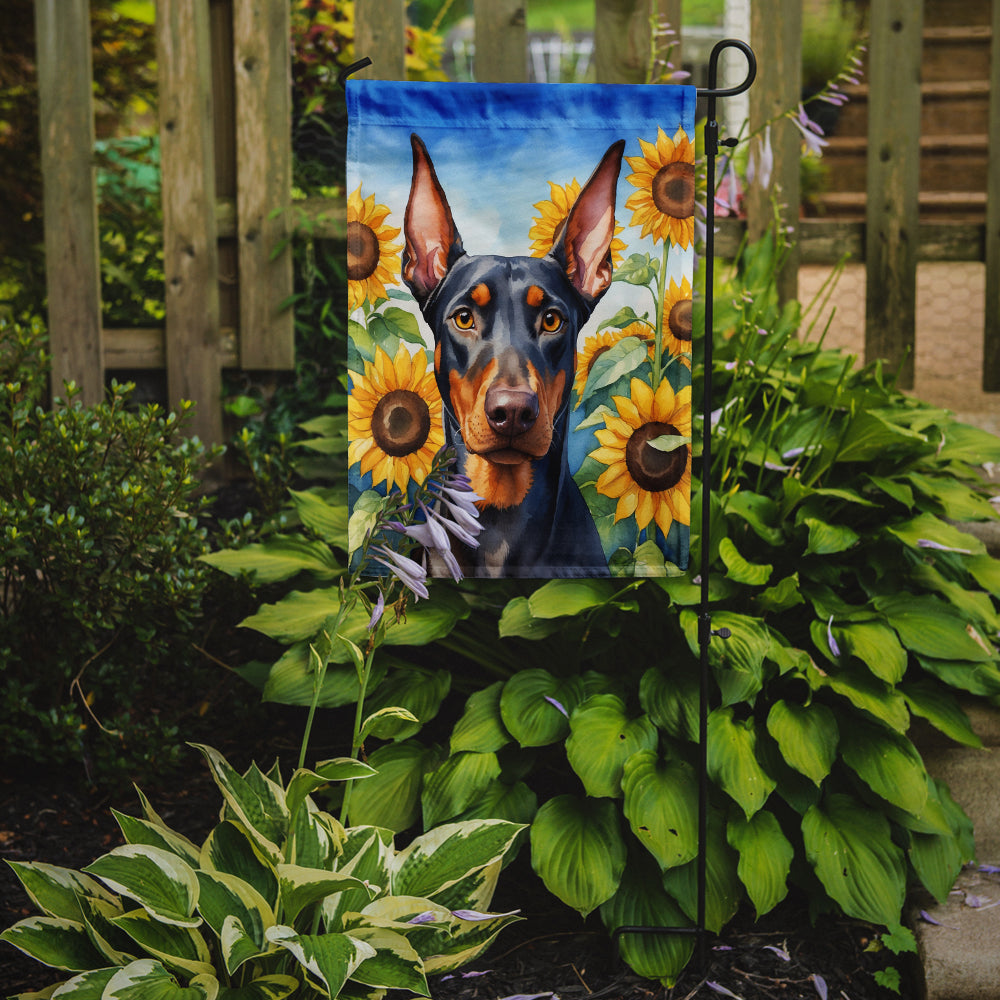 Doberman Pinscher in Sunflowers Garden Flag