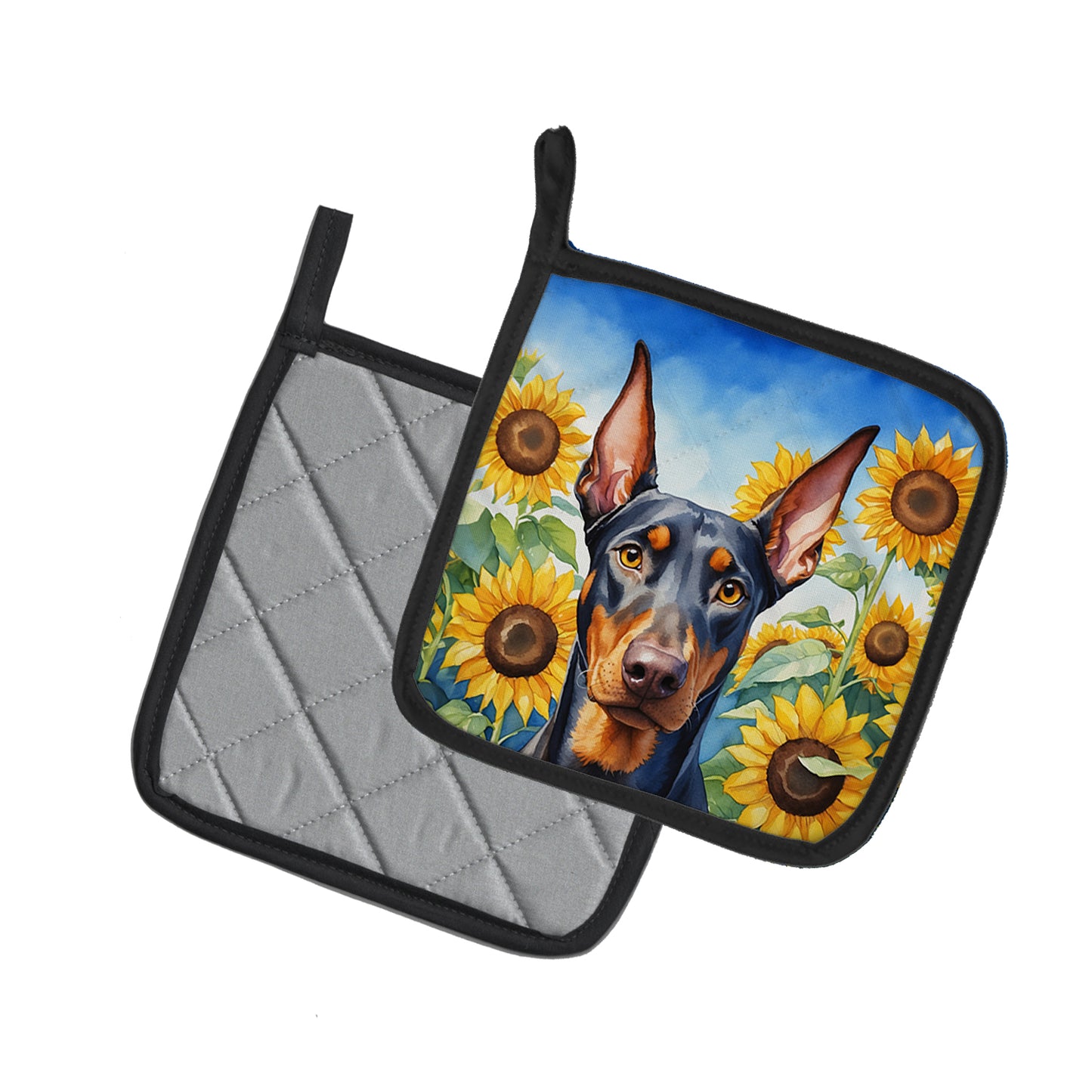 Doberman Pinscher in Sunflowers Pair of Pot Holders