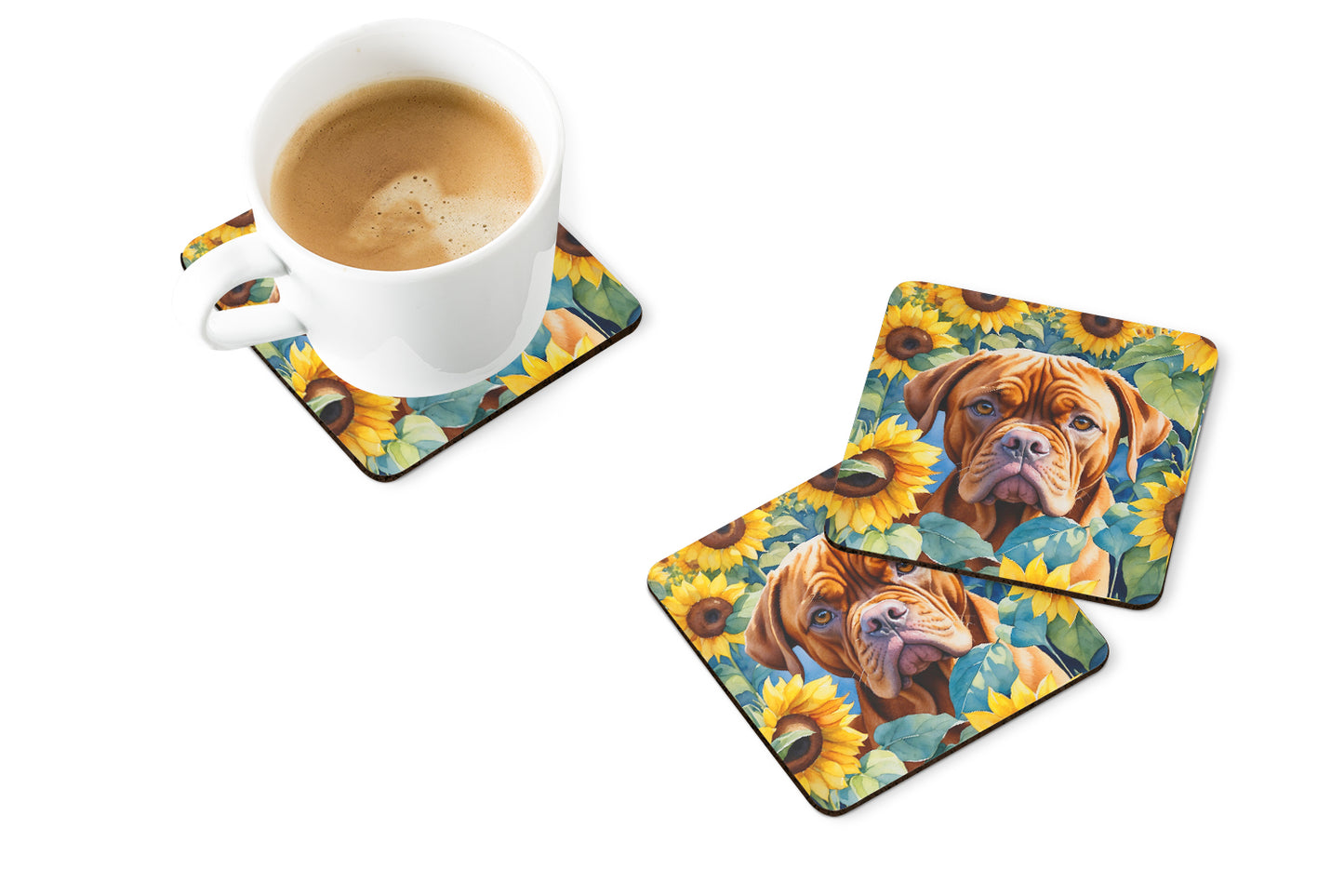 Dogue de Bordeaux in Sunflowers Foam Coasters