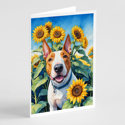 Buy this English Bull Terrier in Sunflowers Greeting Cards Pack of 8