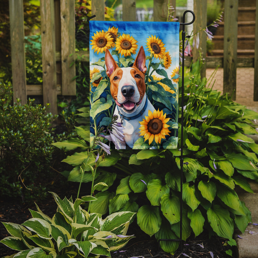 English Bull Terrier in Sunflowers Garden Flag