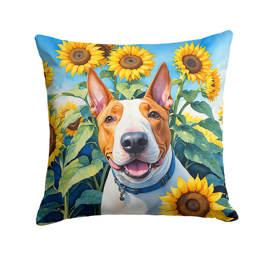 Buy this English Bull Terrier in Sunflowers Throw Pillow