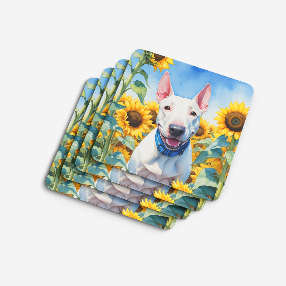 English Bull Terrier in Sunflowers Foam Coasters