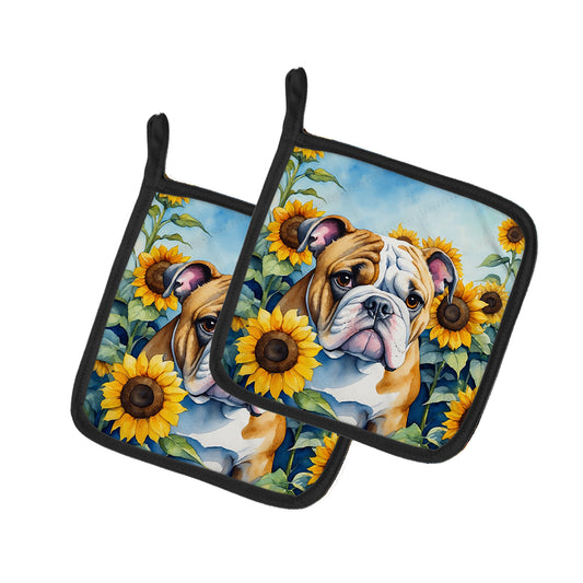 Buy this English Bulldog in Sunflowers Pair of Pot Holders