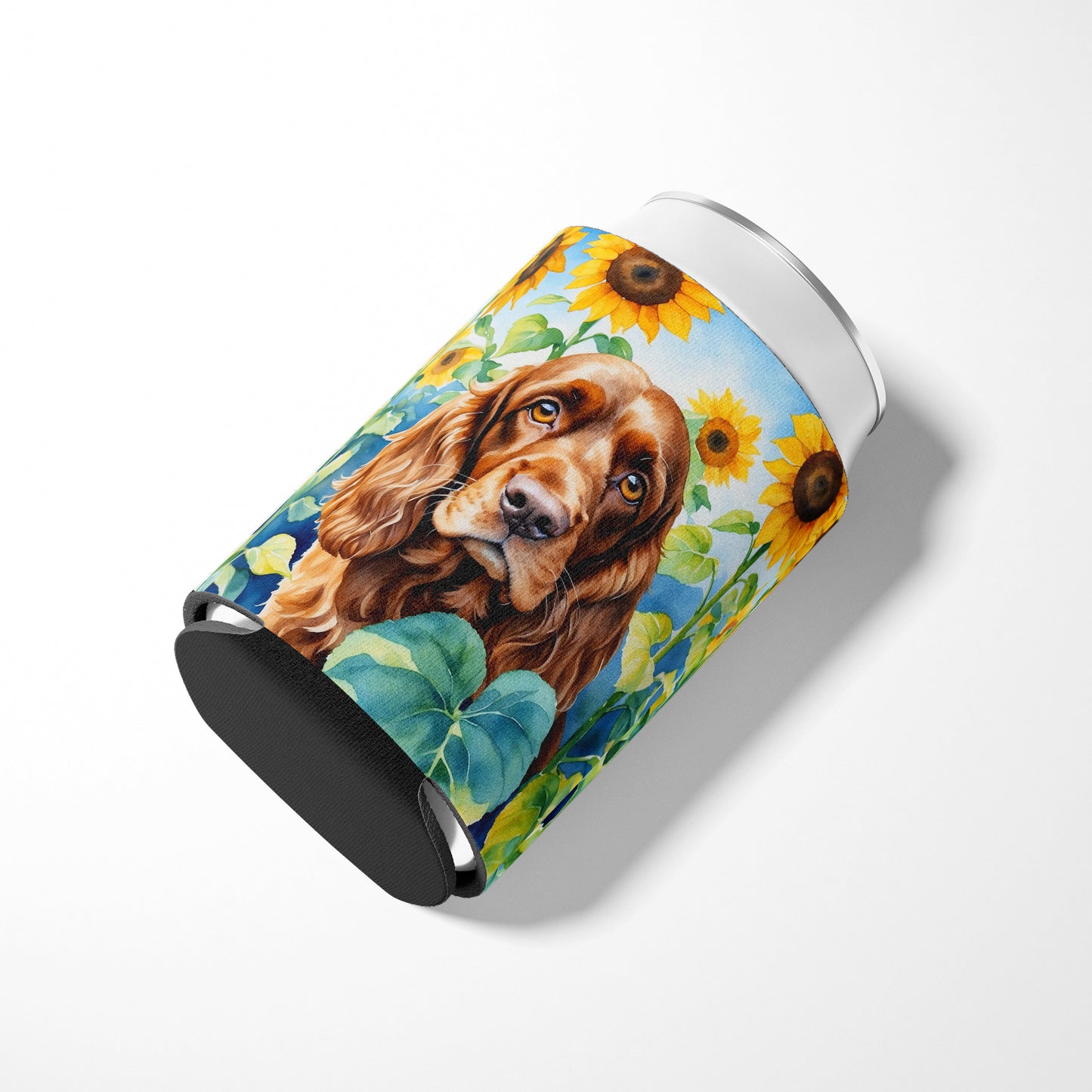 English Cocker Spaniel in Sunflowers Can or Bottle Hugger