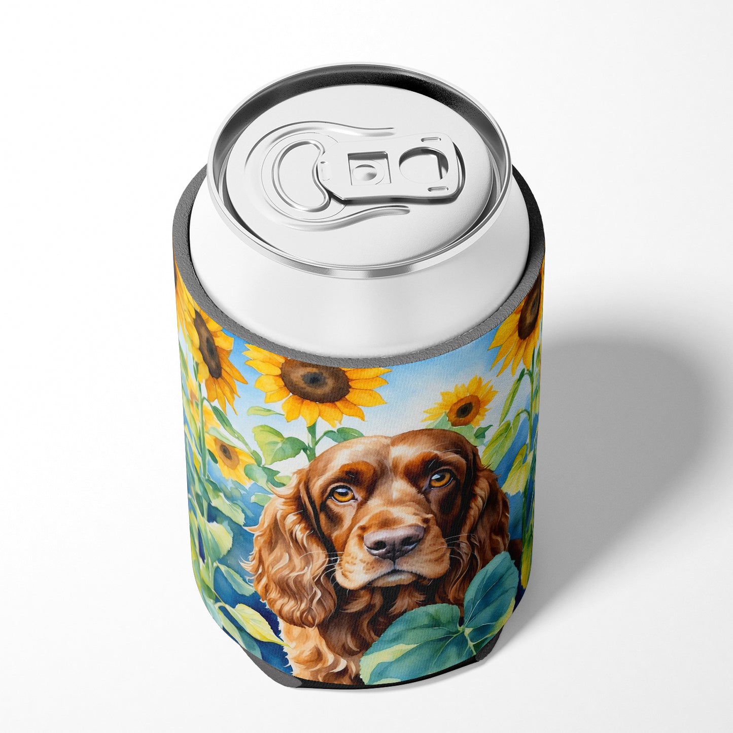 English Cocker Spaniel in Sunflowers Can or Bottle Hugger