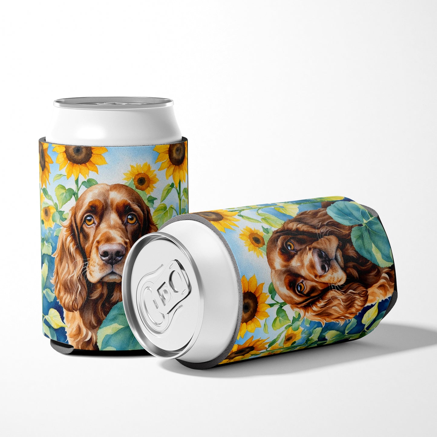 English Cocker Spaniel in Sunflowers Can or Bottle Hugger