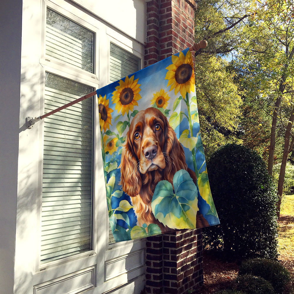 English Cocker Spaniel in Sunflowers House Flag