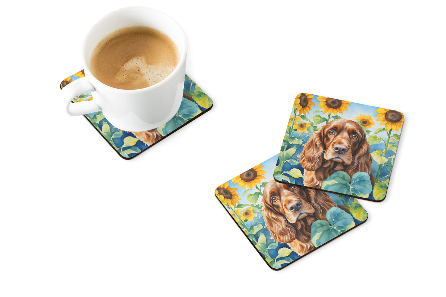 English Cocker Spaniel in Sunflowers Foam Coasters