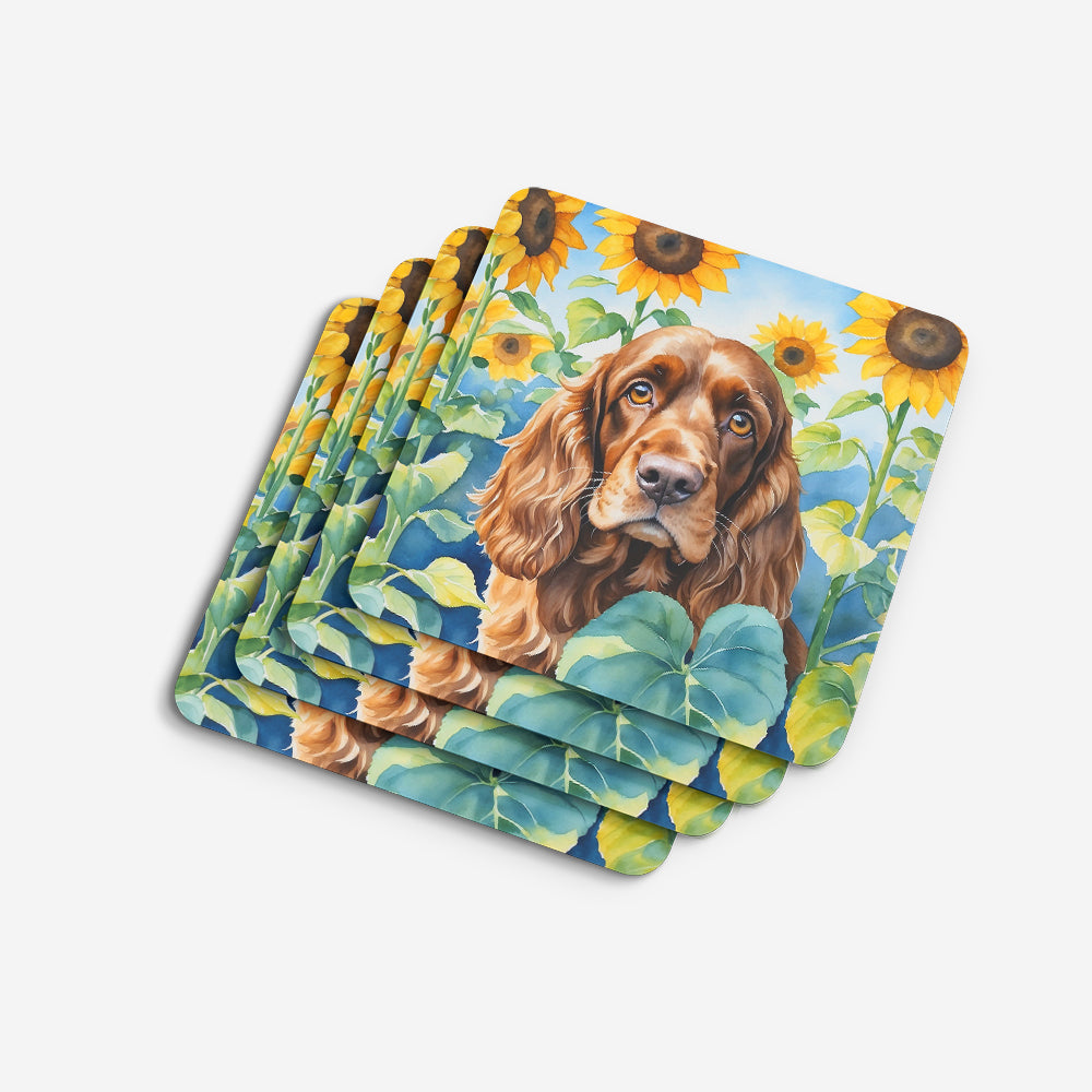 English Cocker Spaniel in Sunflowers Foam Coasters