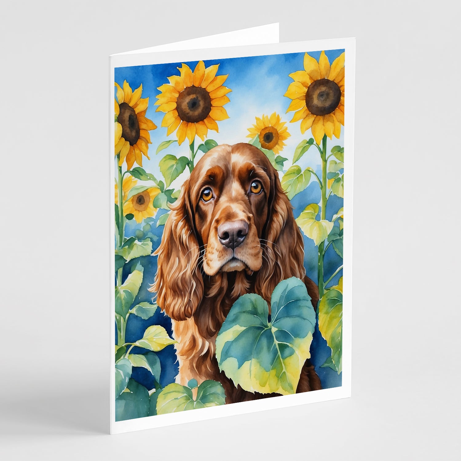 Buy this English Cocker Spaniel in Sunflowers Greeting Cards Pack of 8