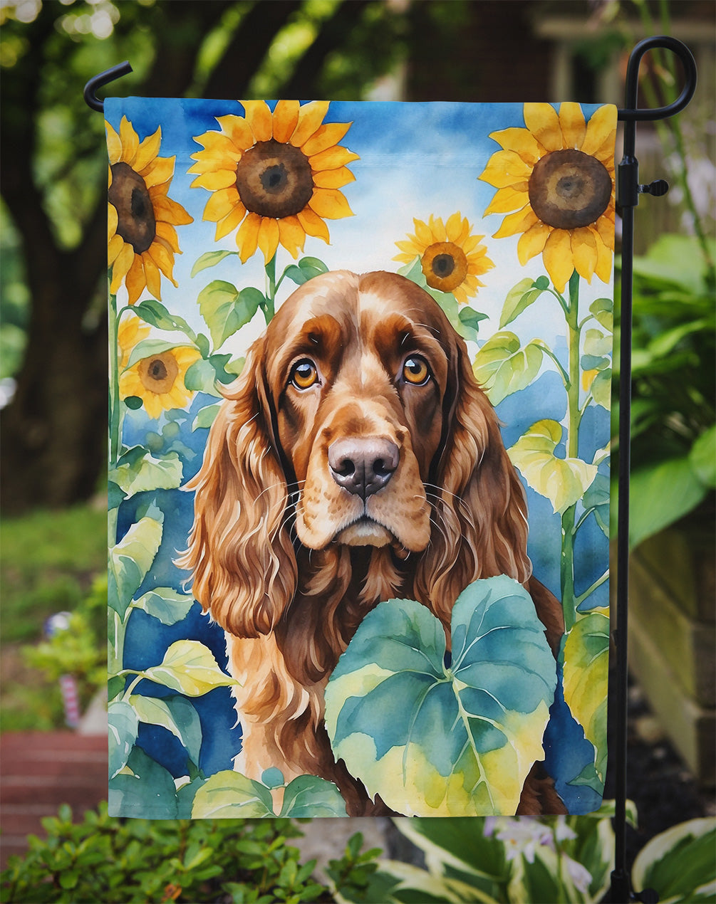 English Cocker Spaniel in Sunflowers Garden Flag