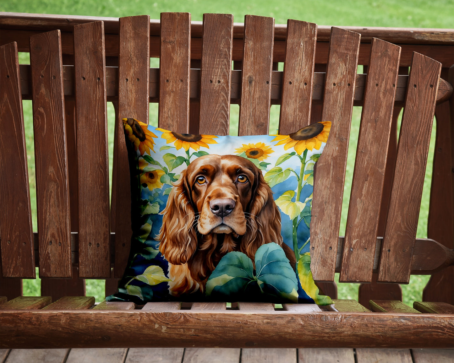 English Cocker Spaniel in Sunflowers Throw Pillow