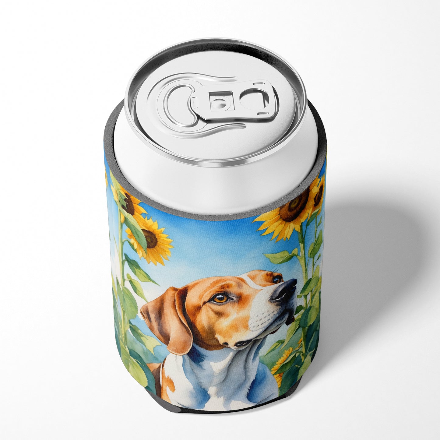 English Foxhound in Sunflowers Can or Bottle Hugger