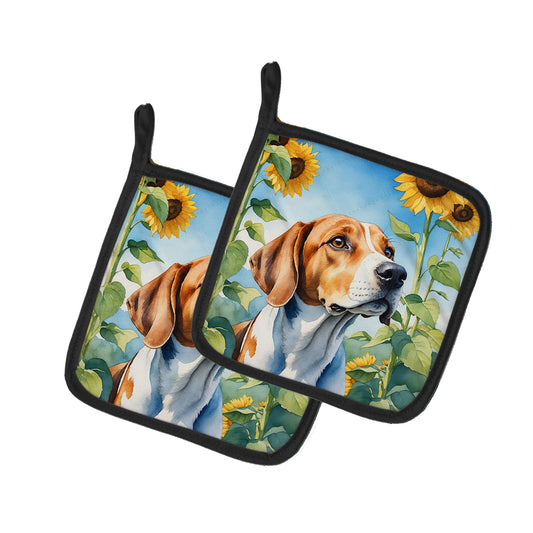 Buy this English Foxhound in Sunflowers Pair of Pot Holders