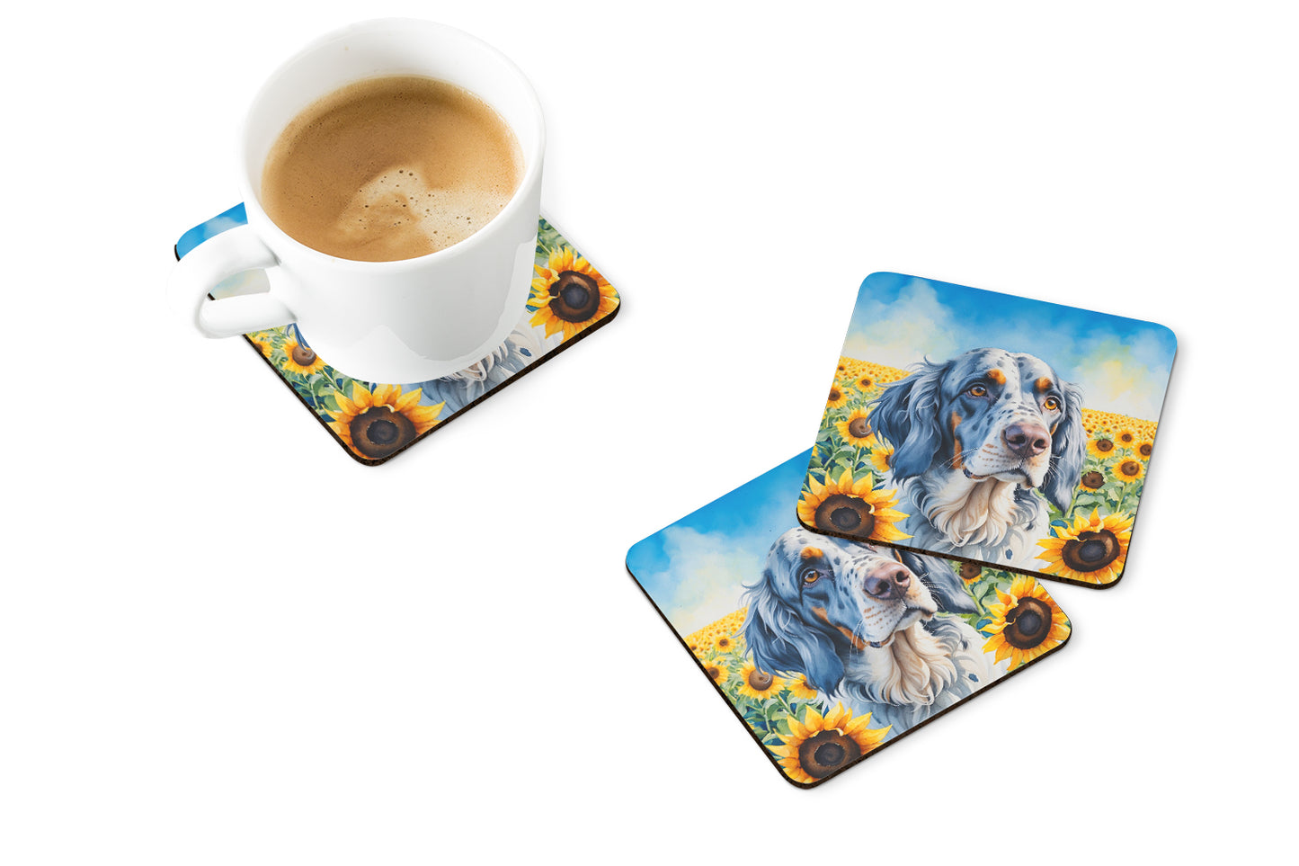English Setter in Sunflowers Foam Coasters