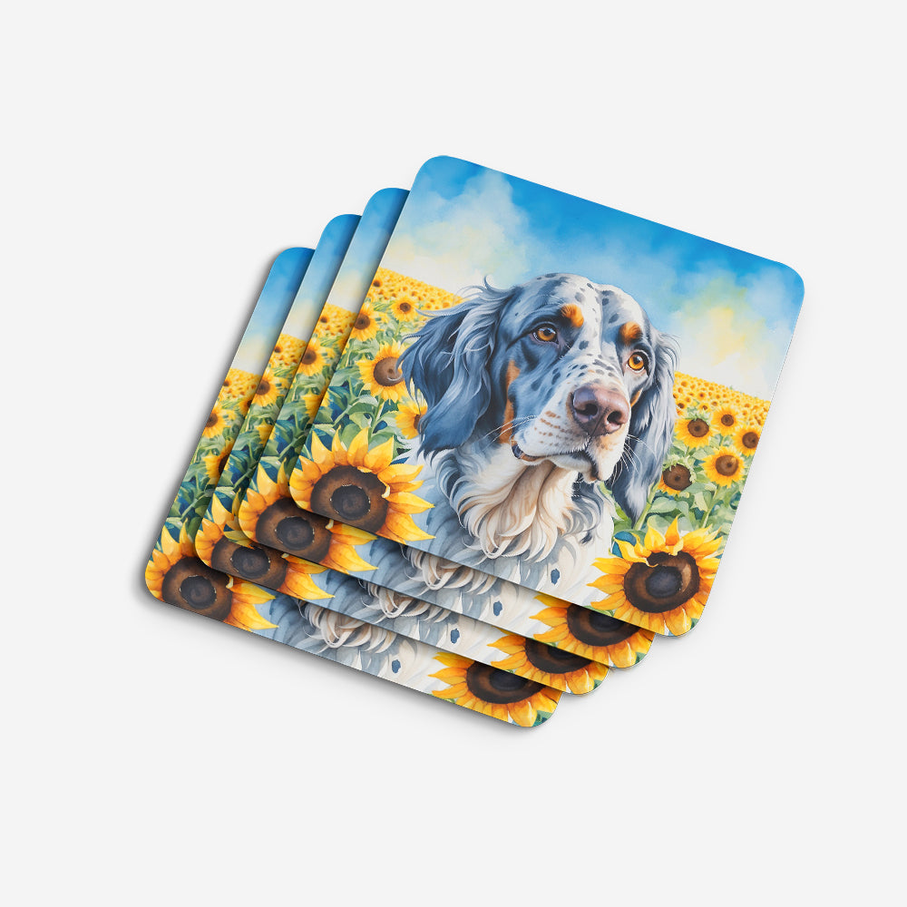 English Setter in Sunflowers Foam Coasters