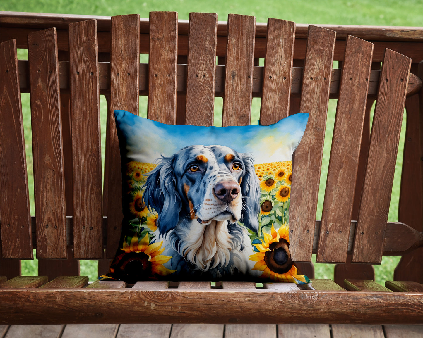 English Setter in Sunflowers Throw Pillow