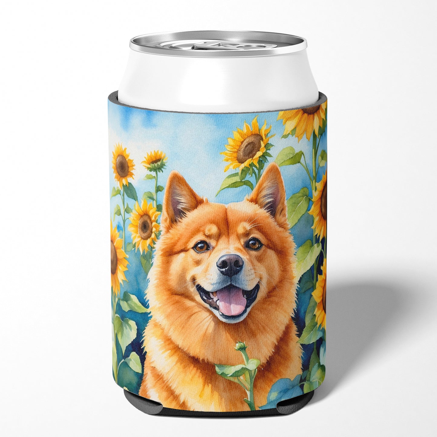 Finnish Spitz in Sunflowers Can or Bottle Hugger